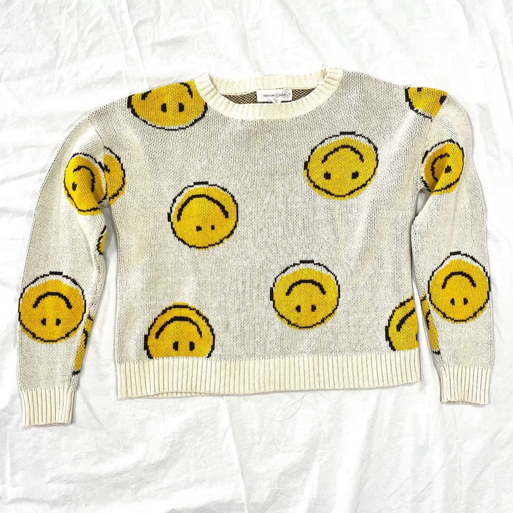 Treasure & Bond Upside-down Smiley Face Sweater, Girls US Size L (10/12)